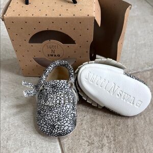 NEW Black and White Moccasins with Soft Sole
